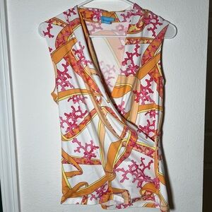 J. McLaughlin Surplus Wrap V neck Top Ribbons Coral Size M